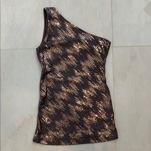 One shoulder sequins tank